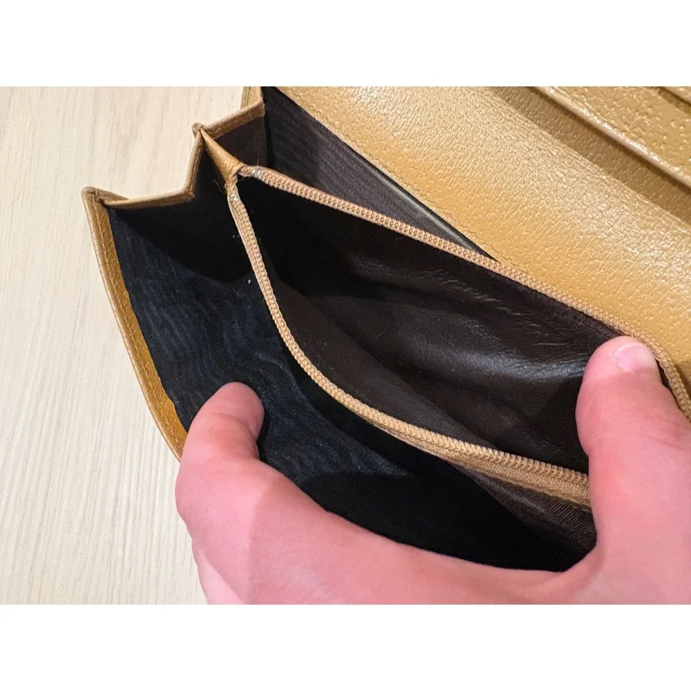 Gucci Mustard Yellow Pebbled Leather Bifold‎ Long Wallet Gold GG Logo
